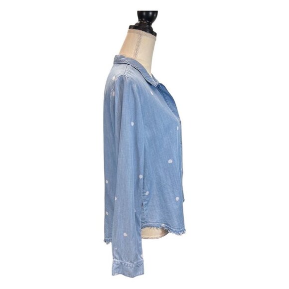 Anthropologie Cloth & Stone M Long Sleeve Button Down Chambray Polka Dot - Picture 4 of 8